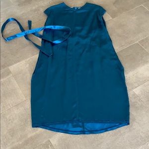 Helmet Lang teal blue silk lg belted dress